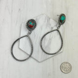 ERZ230488-02                       silver metal circle with green turquoise stone Earrings