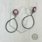 ERZ230488-05                    silver metal circle with light pink stone Earrings