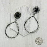 ERZ230488-06                   silver metal circle with black stone Earrings