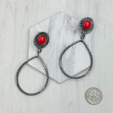 ERZ230488-13                 silver metal circle with red stone Earrings
