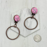 ERZ231205-96         Copper metal circle with blue turquoise stone Earrings