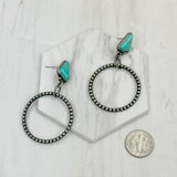 ERZ231205-101          Silver metal circle with blue turquoise stone Earrings