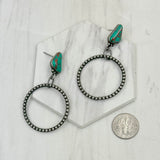 ERZ231205-101          Silver metal circle with blue turquoise stone Earrings