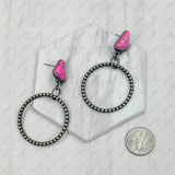 ERZ231205-101          Silver metal circle with blue turquoise stone Earrings