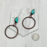 ERZ231205-106           Copper metal circle with blue turquoise stone Earrings