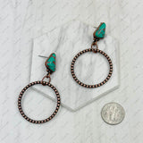 ERZ231205-106           Copper metal circle with blue turquoise stone Earrings