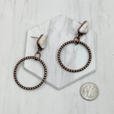 ERZ231205-106           Copper metal circle with blue turquoise stone Earrings