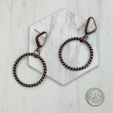 ERZ231205-118                Copper metal circle with white stone Earrings
