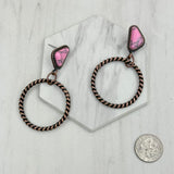 ERZ231205-120              Copper metal circle with light pink stone Earrings