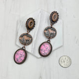 ERZ231205-26               Copper metal flower and buffalo concho with blue turquoise oval stone Earrings