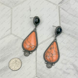 ERZ231205-41                      Silver metal with black and orange turquoise stone Earrings