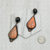 ERZ231205-46          Copper metal with black and orange turquoise stone Earrings