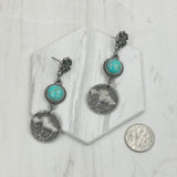 ERZ231205-51                   Silver metal flower and buffalo concho with blue turquoise stone Earrings