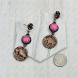 ERZ231205-56           Copper metal flower and buffalo concho with blue turquoise stone Earrings