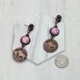 ERZ231205-56           Copper metal flower and buffalo concho with blue turquoise stone Earrings