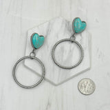 ERZ231205-81          Silver metal with blue turquoise heart stone Earrings