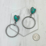 ERZ231205-81          Silver metal with blue turquoise heart stone Earrings