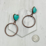 ERZ231205-86         Copper metal with blue turquoise heart stone Earrings