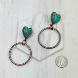 ERZ231205-86         Copper metal with blue turquoise heart stone Earrings