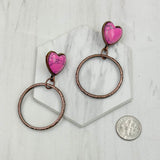 ERZ231205-86         Copper metal with blue turquoise heart stone Earrings