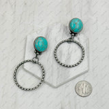 ERZ231205-91          Silver metal circle with blue turquoise stone Earrings