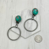 ERZ231205-91          Silver metal circle with blue turquoise stone Earrings