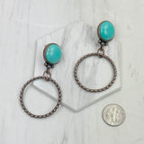 ERZ231205-96         Copper metal circle with blue turquoise stone Earrings