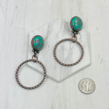 ERZ231205-96         Copper metal circle with blue turquoise stone Earrings