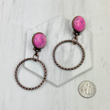 ERZ231205-96         Copper metal circle with blue turquoise stone Earrings