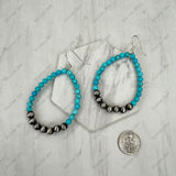 ERZ260415-01           Silver Navajo pearl with blue turquoise stone beads teardrop Earrings