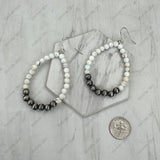 ERZ260415-02        Silver Navajo pearl with white turquoise stone beads teardrop Earrings