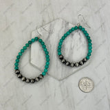 ERZ260415-03            Silver Navajo pearl with green turquoise stone beads teardrop Earrings