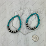 ERZ260415-04           Silver Navajo pearl with dark blue turquoise stone beads teardrop Earrings