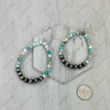 ERZ260415-06          Silver Navajo pearl with muti turquoise stone beads teardrop Earrings