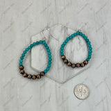 ERZ260415-07        Copper Navajo pearl with dark blue turquoise stone beads teardrop Earrings