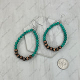 ERZ260415-09           Copper Navajo pearl with green turquoise stone beads teardrop Earrings
