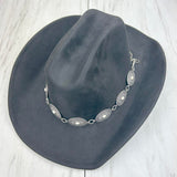 HATC030224-02                  silver oval metal with white stone hat decor chain.