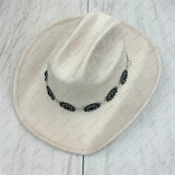 HATC030224-04                  silver oval metal with black stone hat decor chain.