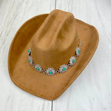 HATC030224-13                silver metal cross with green turquoise stone hat decor chain.