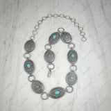 HATC251220-01                 Silver oval metal with blue turquoise stone Hat chain