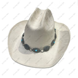 HATC251220-01                 Silver oval metal with blue turquoise stone Hat chain