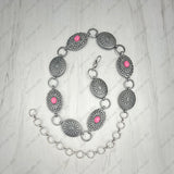 HATC251220-02                   Silver oval metal with orange stone Hat chain