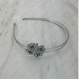 HB251226-05-FLOWER             Silver metal with clear crystal flower Headband
