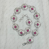 HATC030224-12                silver metal cross with hot pink stone hat decor chain.