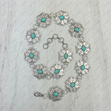 HATC030224-10                 silver metal cross with blue turquoise stone hat decor chain.