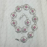 HATC030224-11                 silver metal cross with light pink stone hat decor chain.