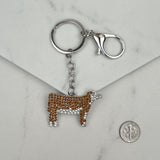 KCS230816-03    Clear and brown crystal cow keychain