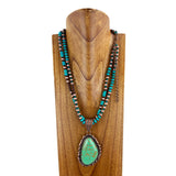 NKS230416-15     double layer cooper color Navajo pearl and turquoise beads Necklace