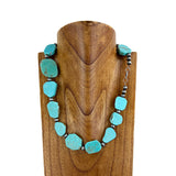 NKS230418-65-BLUE     "23 inches flat blue turquoise nugget with silver   Navajo pearl necklace"