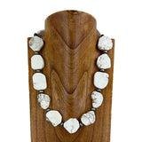 NKS230418-65-WHITE     "23 inches flat white stone nugget with silver  Navajo pearl necklace"